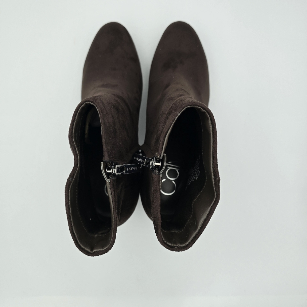 Calvin Klein Uda 2 Faux Suede Heeled Ankle Booties, Chocolate (Brown), Wmns 8.5M - Picture 10 of 16